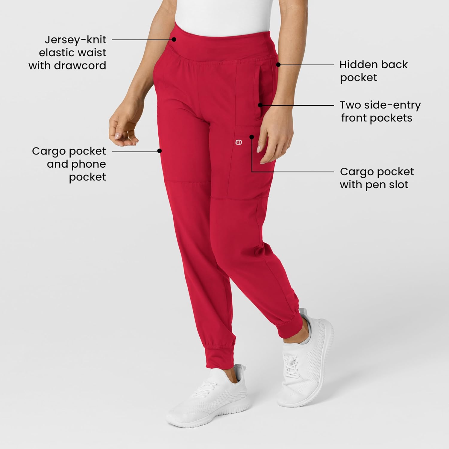 W123 Women's Comfort Waist Cargo Jogger Scrub Pant - Image 2
