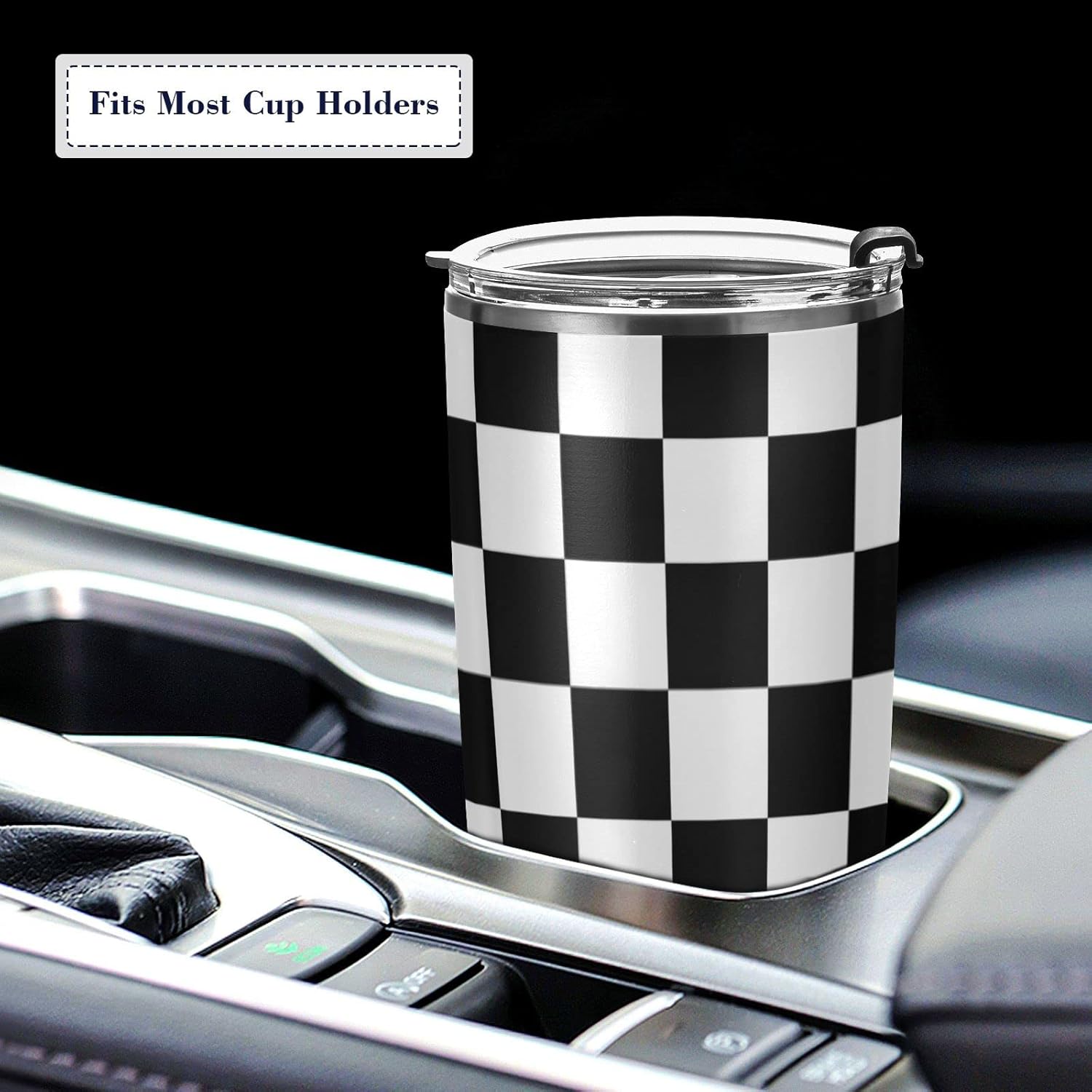CaTaKu 20oz Checkered Flag Racing Tumbler Cup with Lid and Straw Black and White Plaid Stainless Steel Vacuum Insulated Double Wall Travel Coffee Mug Keep Drink Cold and Hot Vacuum Cup for Car