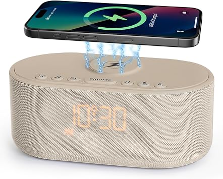 Odokee Sound Machine Alarm Clock for Bedrooms with Wireless Charging | Dimmable Clock with Bluetooth Speaker - White Noise Machine for Sleeping with 21 Soothing Sounds for Baby Adults Kids - Putty