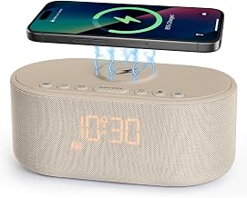 Odokee Sound Machine Alarm Clock for Bedrooms with Wireless Charging | Dimmable Clock with Bluetooth Speaker - White Noise Machine for Sleeping with 21 Soothing Sounds for Baby Adults Kids - Putty