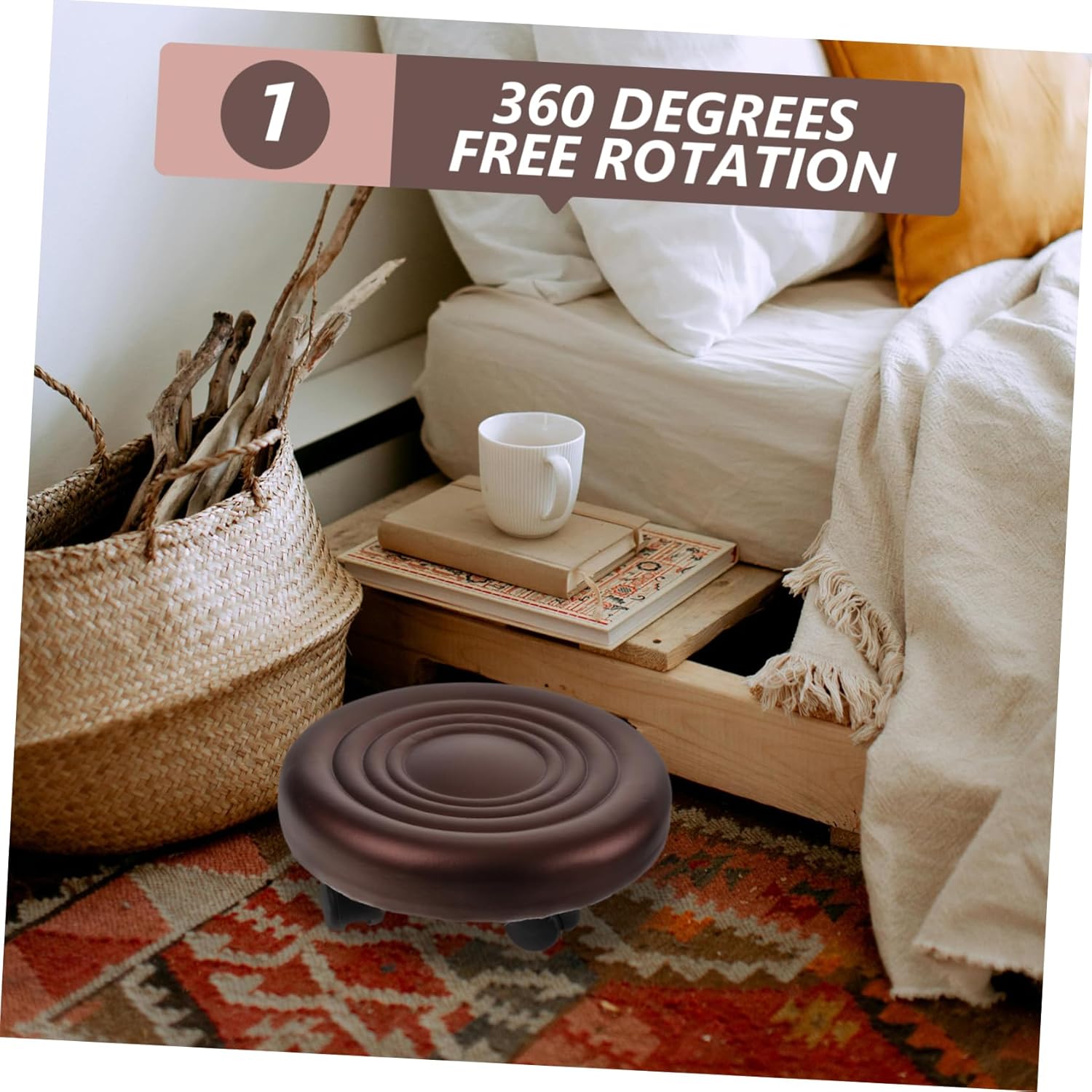 Rolling Low Stool Wheels Compact 15 Height Footrest for Home Office Convenient Pedicure Chair for Boys and Girls and Adults