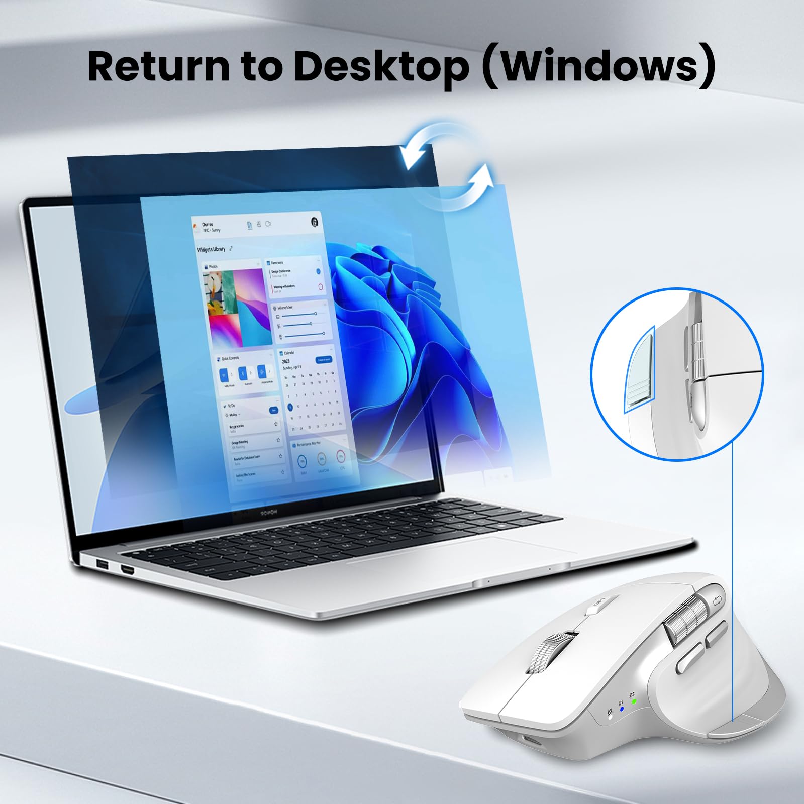 CITLLA Ratón Bluetooth inalámbrico, ergonómico, recargable, silencioso, con multidispositivo, DPI ajustable, volador y rueda de pulgar, mouse Bluetooth para laptop, computadora, tableta, smartphone