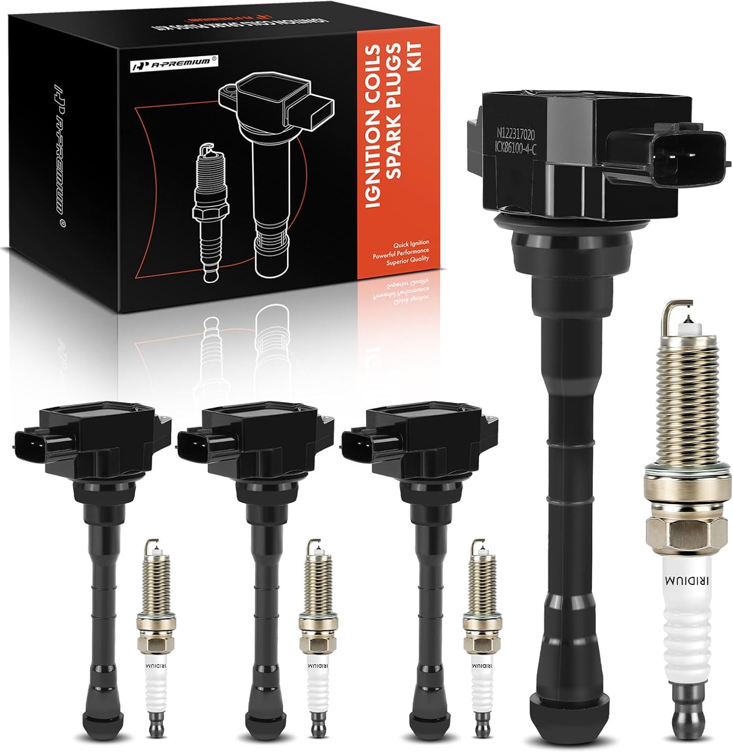 A-Premium Set of 8 Ignition Coil Pack and Iridium Spark Plugs Compatible with Nissan Altima 2019-2021, Rogue 2021, 2.5L, Replace# 224486CA1A