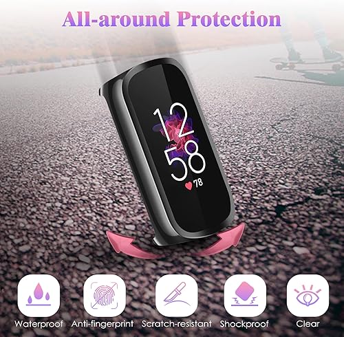 Miniatura 4 de Fintie Paquete de 4 fundas protectoras de pantalla compatibles con Fitbit Luxe, TPU suave, protector de pantalla completa, negro, oro rosa, 2