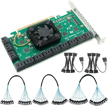PCIEx16 to 24-Port SATA 3.0 Expansion Card with 20 inches SATA Bundle Cables for Desktop SSD/HDD, Plug & Play, Compatible with Windows/Linux/ESXi