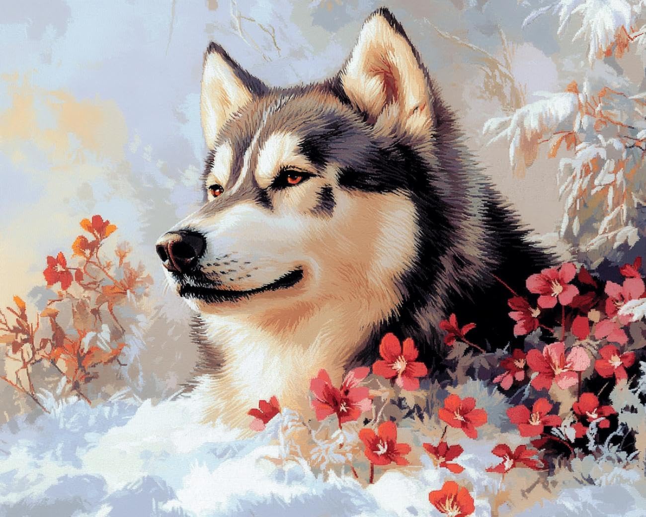 Rqwybcaxn Bead Embroidery kits lobos y flores Animal 9CT 30x40cm