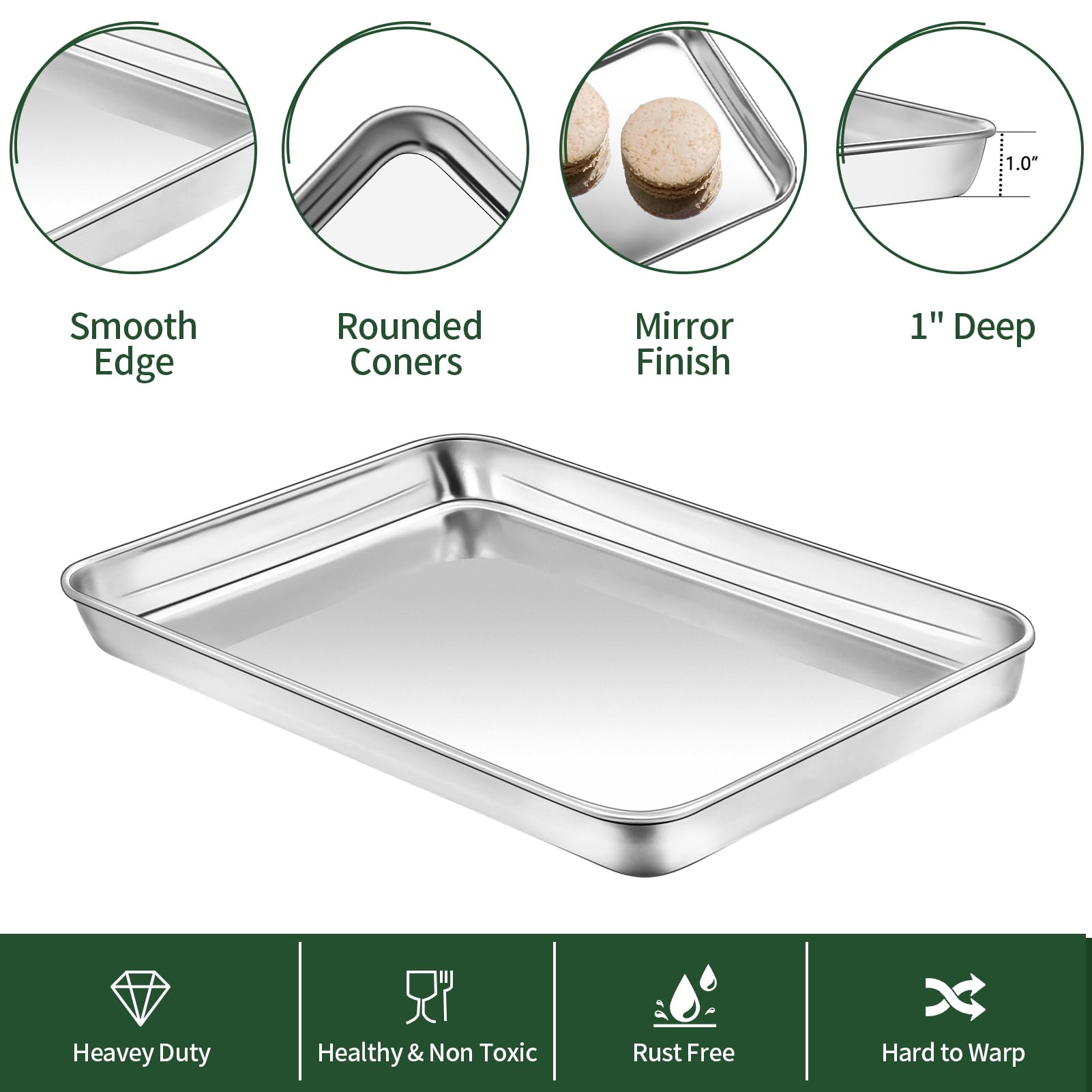 Set di teglie da forno con scaffali, teglia per biscotti in acciaio inossidabile con griglia di raffreddamento, adatta al forno, atossica, resistente