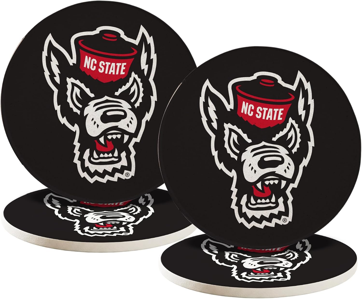 Desert Cactus North Carolina State University Circle Ceramic Coasters 4 Pack NCSU Wolfpack NC State Absorbent Drink Coasters with Cork Backing (Design A)