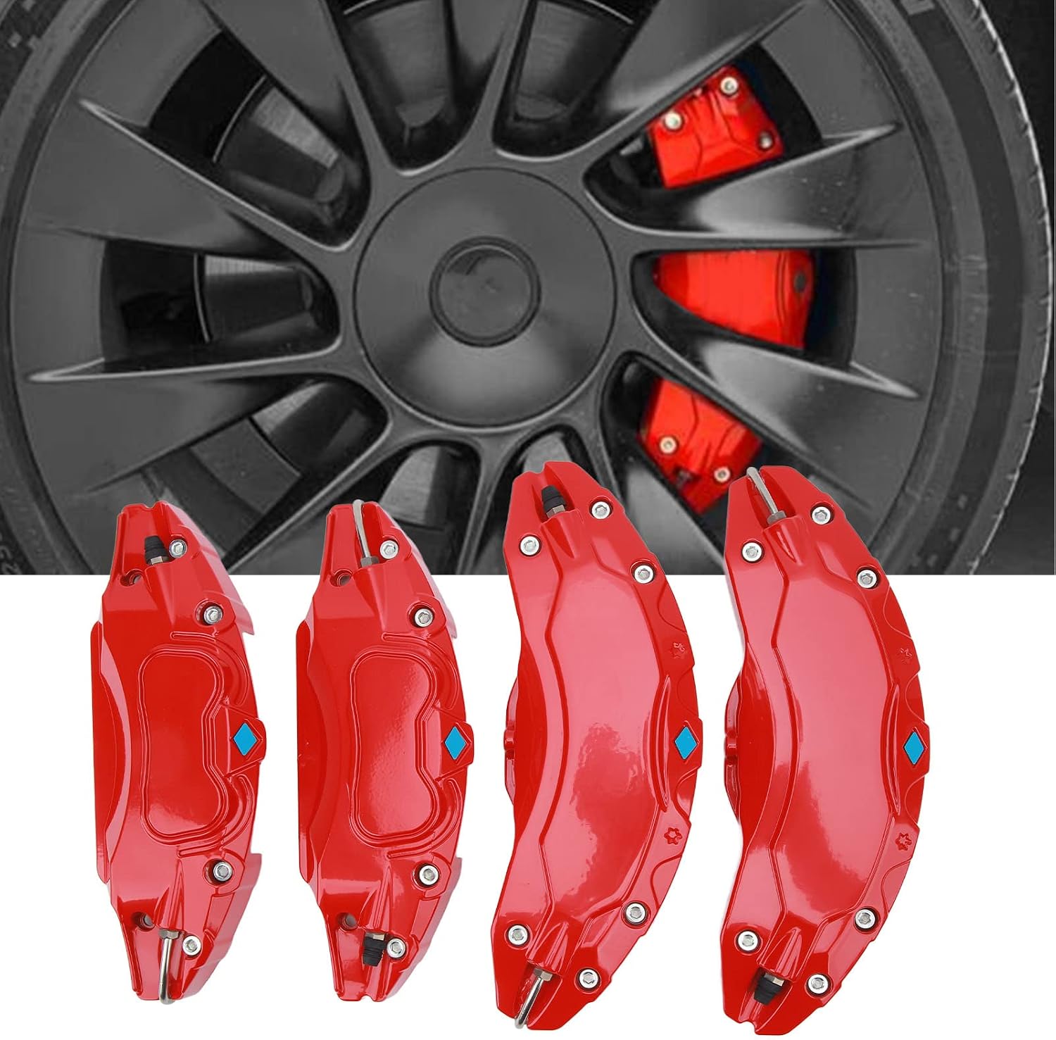 Brake Caliper Covers Set, 4Pcs Aluminium Alloy Red Brake Caliper Covers Red Caliper Covers with Accessories for Y 2020-2023 (Red)