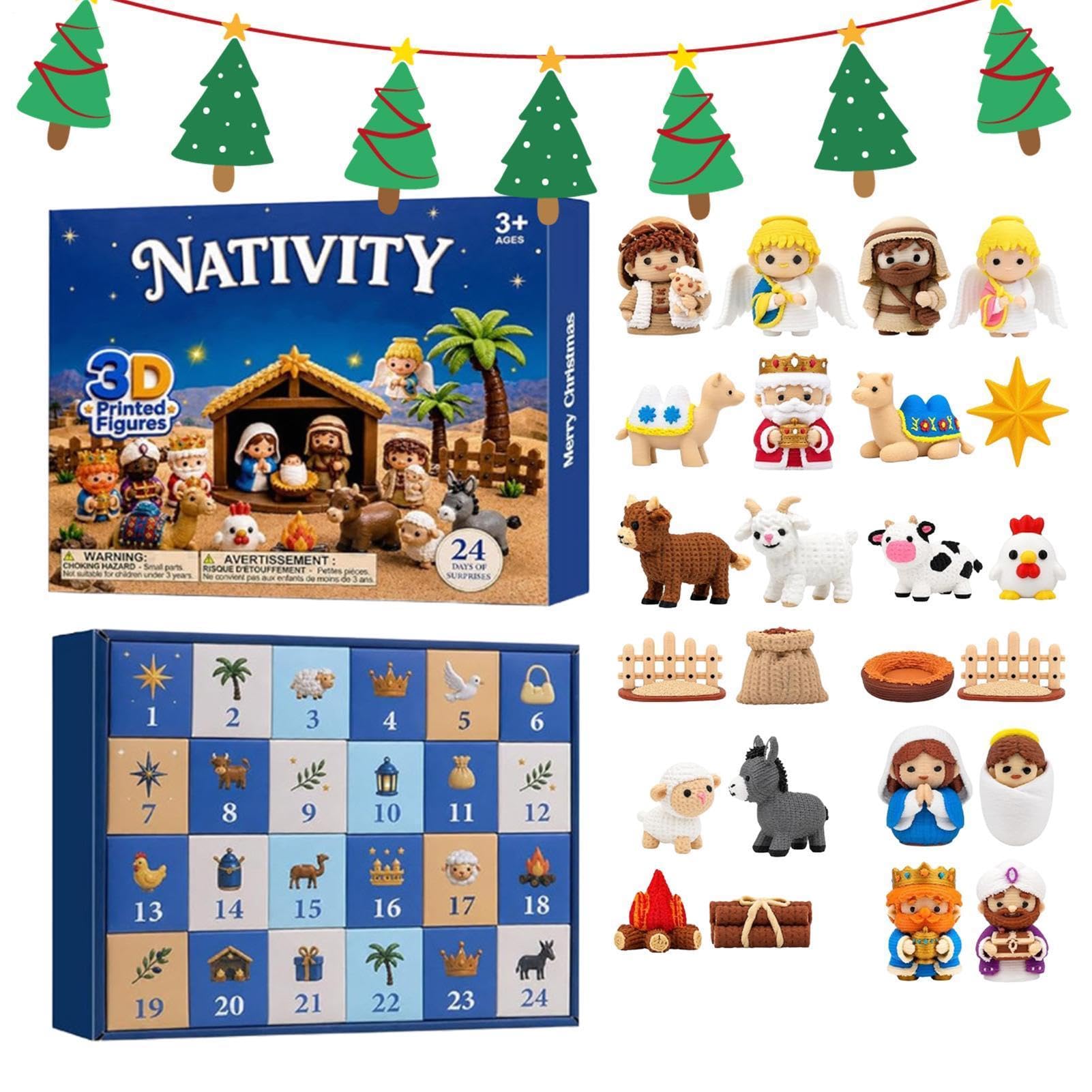 Calendario 'Avvento Natalizio Presepe Calendario 'Avvento 24 Giorni con | Set Presepe Giocattoli Per Casa Appartamento Camera Da Scrivania Mensola Mobile TV