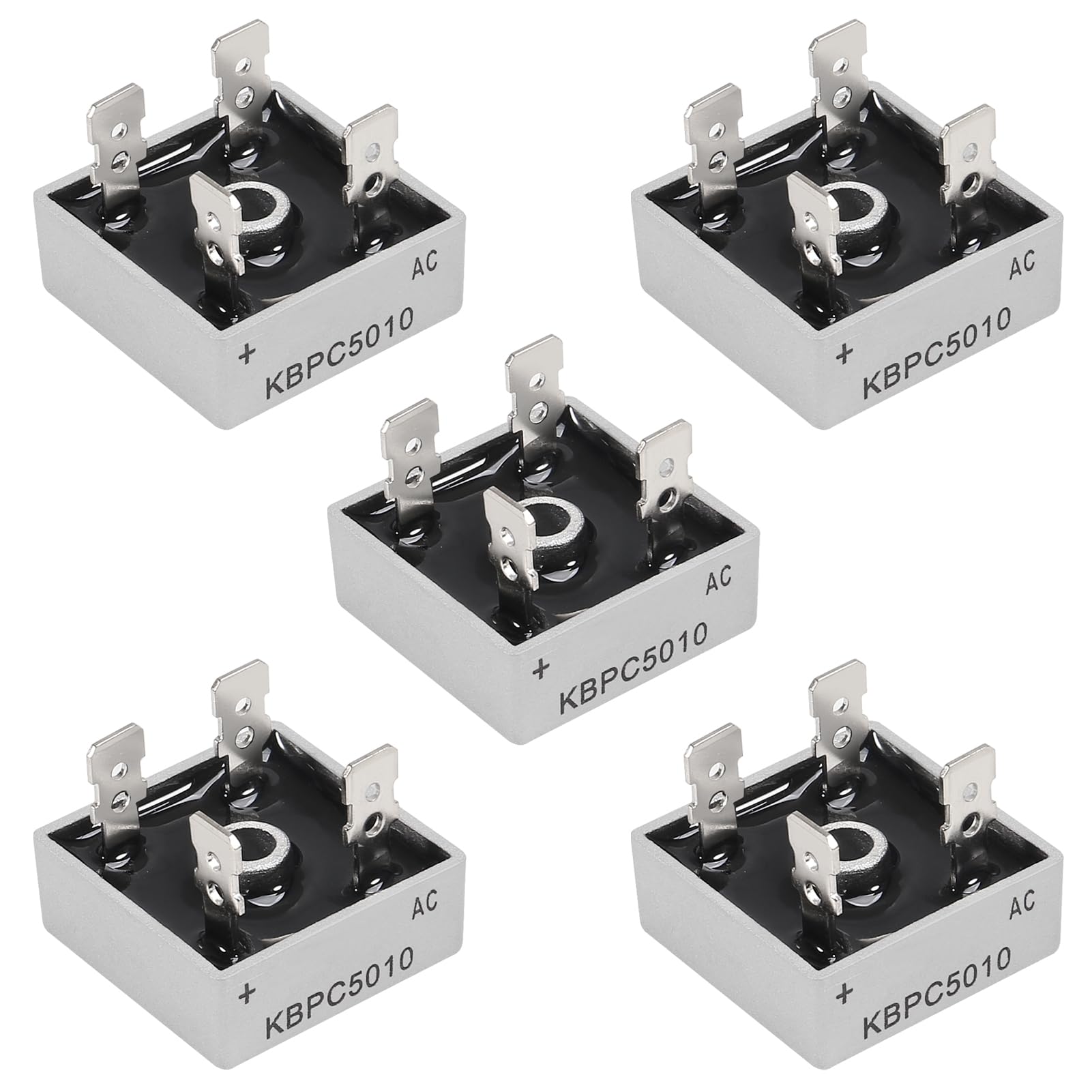 5Pcs KBPC5010 50A 1000V Bridge Rectifier Diode Single Phase Full Wave 50Amp 1000Volt Electronic Silicon Diodes AC to DC Full Bridge Voltage Rectifier Through Hole 4-Pin