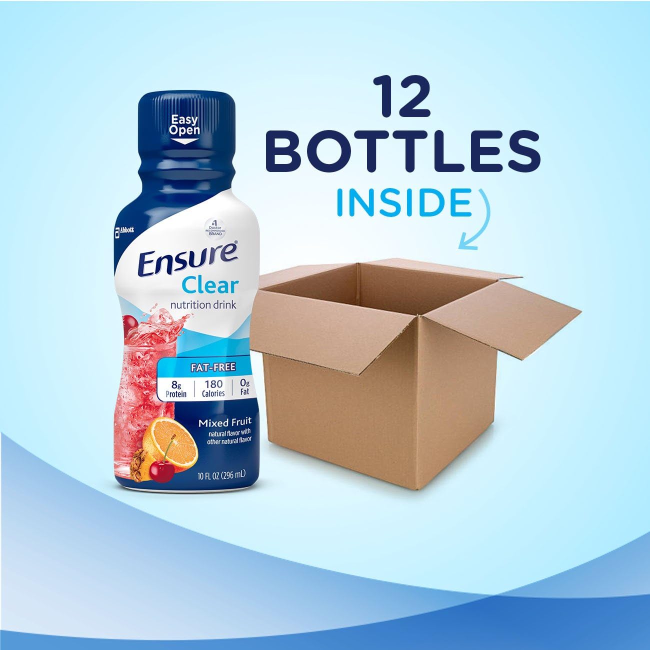 Ensure Clear Nutrition Drink, 0g fat, 8g of high-quality protein, Mixed Fruit, 10 fl oz, 12 Count : Health & Household