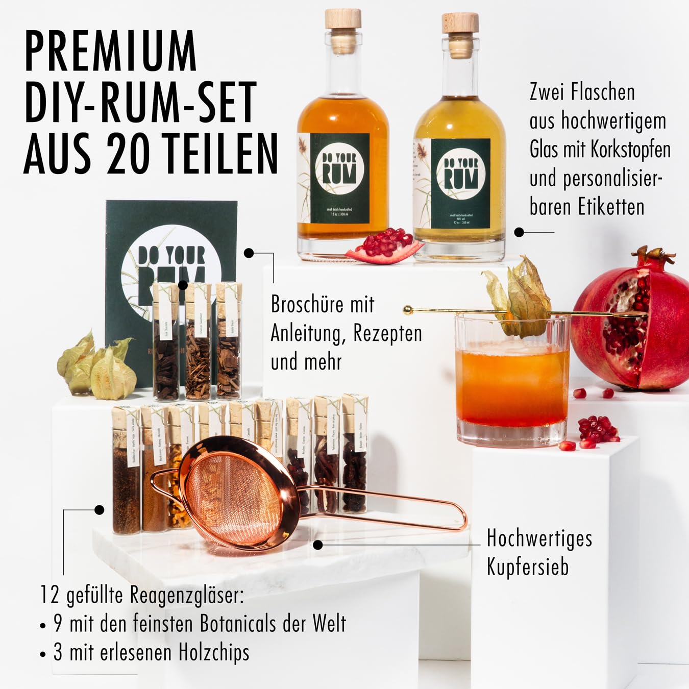 DO YOUR RUM | Rum Baukasten | Rum zum Selbermachen mit 12 Zutaten, Flaschen & Rezepten | Geschenk für Rum-Liebhaber | DIY Geschenkset für Sie & Ihn | Tolles Geschenk für Vatertag, Geburtstag, Hochzeit