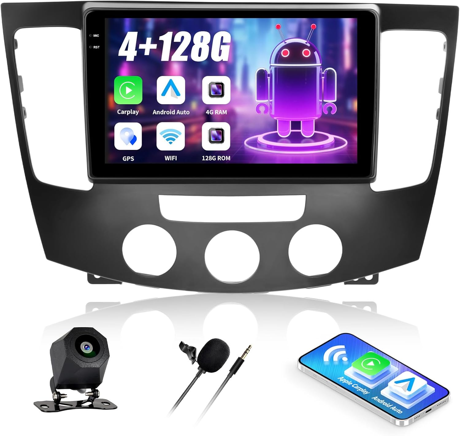 [4+128G] Android 15 Car Radio Stereo for Hyundai Sonata 2009-2010 (Manual A/C) with Wireless Carplay&Android Auto,9 Inch Car Radio with Mirror Link Bluetooth FM/RDS WiFi GPS EQ DSP SWC