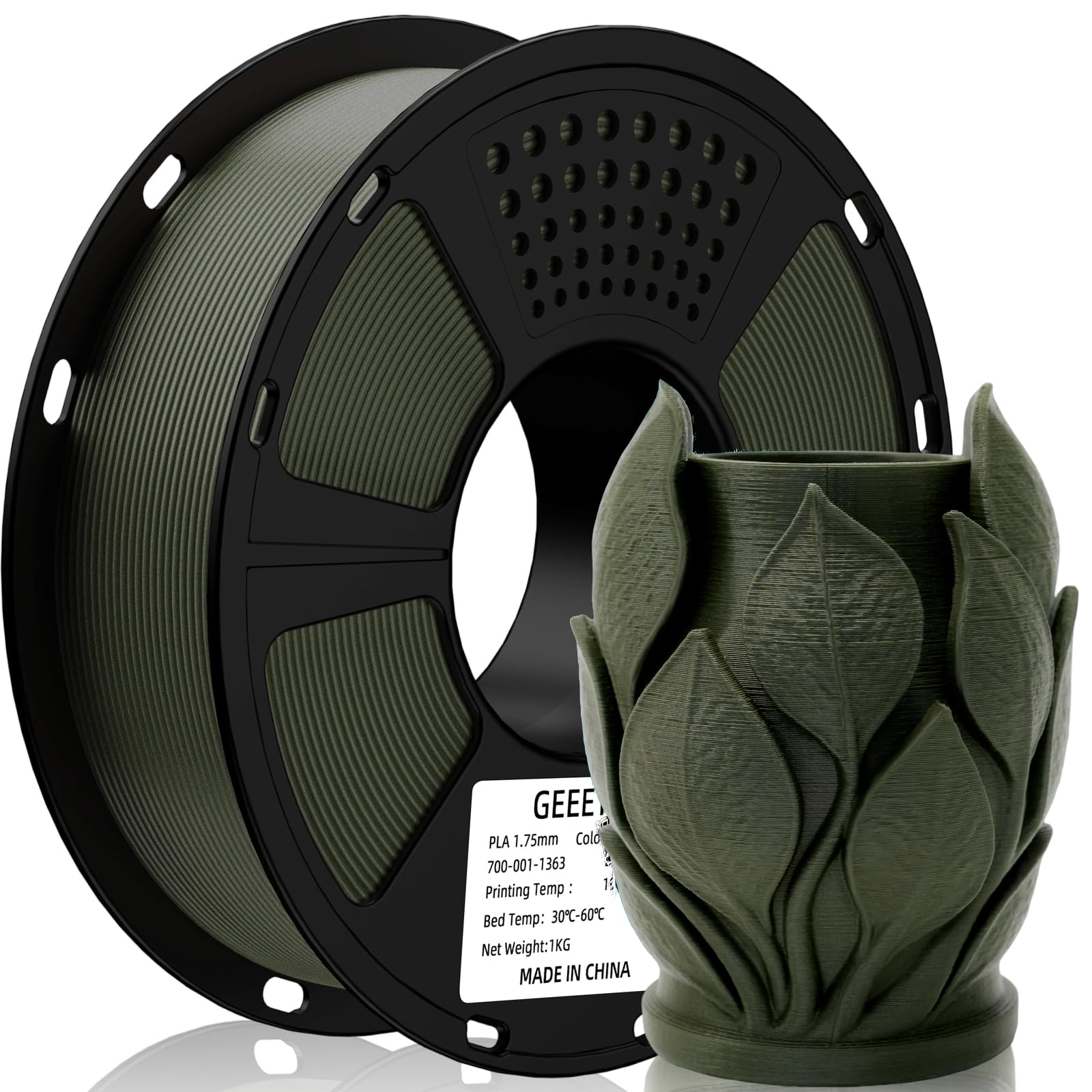 Geeetech Matte PLA Filament, 3D-Drucker PLA Filament 1 kg Spule, Genauigkeit +/- 0,03 mm, Grün