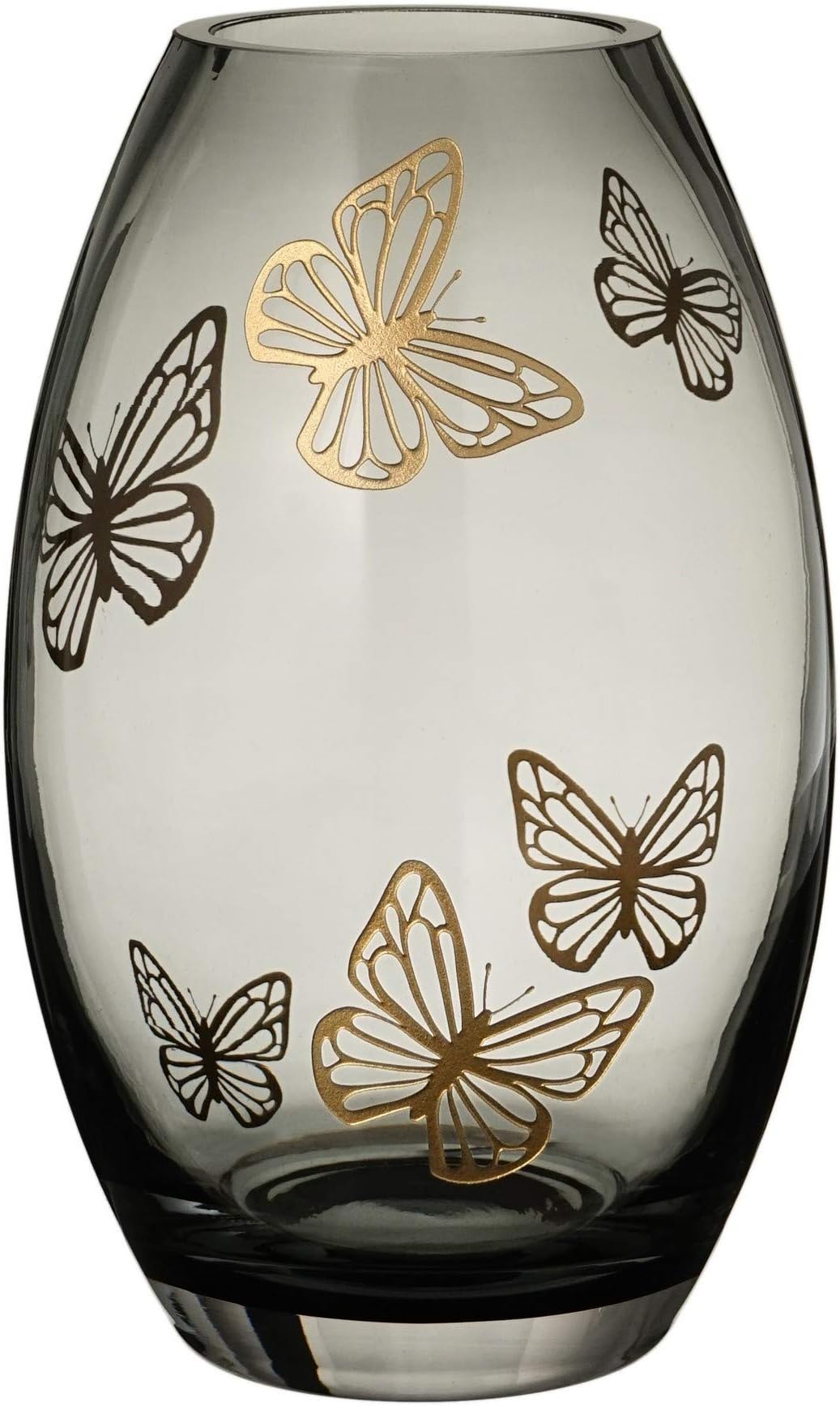 Butterfly Vase - Handmade Smokey Glass Vase Decorated with Golden Butterflies - Elegant Satin Lined Gift Box - Premium Unleaded Glass Centerpiece - Smokey Golden 9.1 in (23 cm)