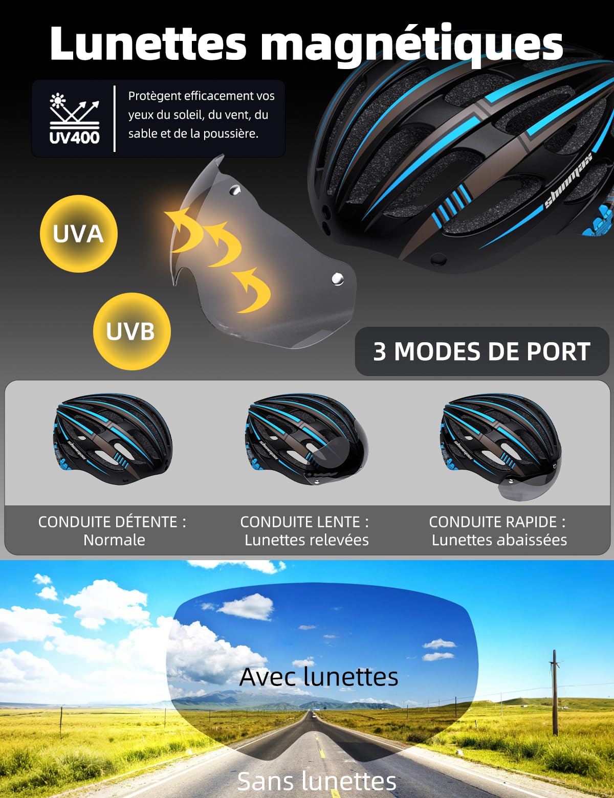 Shinmax Casque Vélo Homme Femme avec Lumière USB Visière Magnétique Certifié CE 57-62CM RC-049