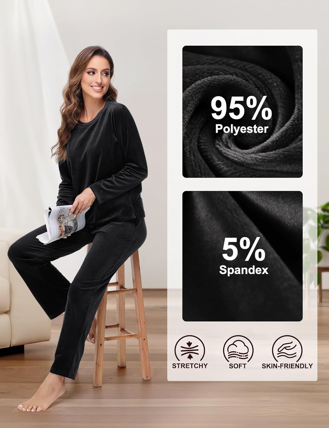 ROYAL MATRIX Womens Velour Sweatsuit, 2 Pieces Velour Tracksuit Jogging Lounge Pajama Set Velvet Sweatshirt and Pants - Image 3