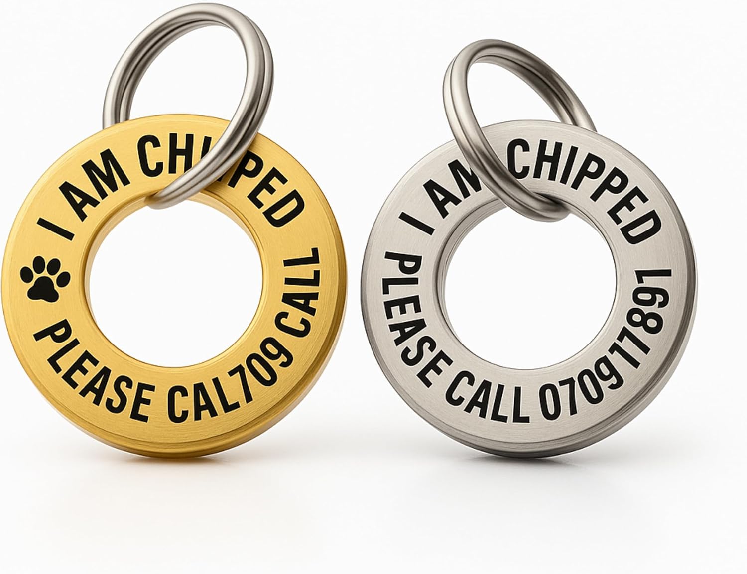 DeCube Deep-Engraved Pet ID Tag – Brass & Stainless Steel, 3 mm Thick Durable Disc (25 mm & 28 mm), Custom Name & Phone Number Engraving, Rust-Resistant Pet Collar Tag