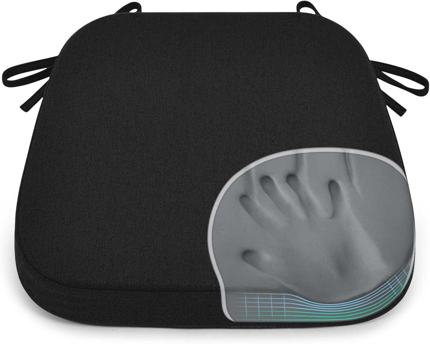 Shinnwa Patented Memory Foam Dining Chair Cushions with Non-Slip Ties, Washable Cover, 17x16x2" Black Kitchen Chair Pads