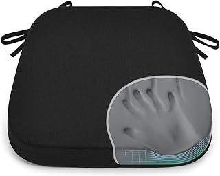 Shinnwa Patented Memory Foam Dining Chair Cushions with Non-Slip Ties, Washable Cover, 17x16x2" Black Kitchen Chair Pads