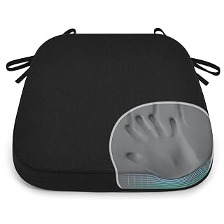 Shinnwa Dining Chair Pads, Patented Design Memory Foam Kitchen Chair Cushions with Ties and Washable Cover, 17" x 16" x 2", Black - Amazon product rated Grade B
