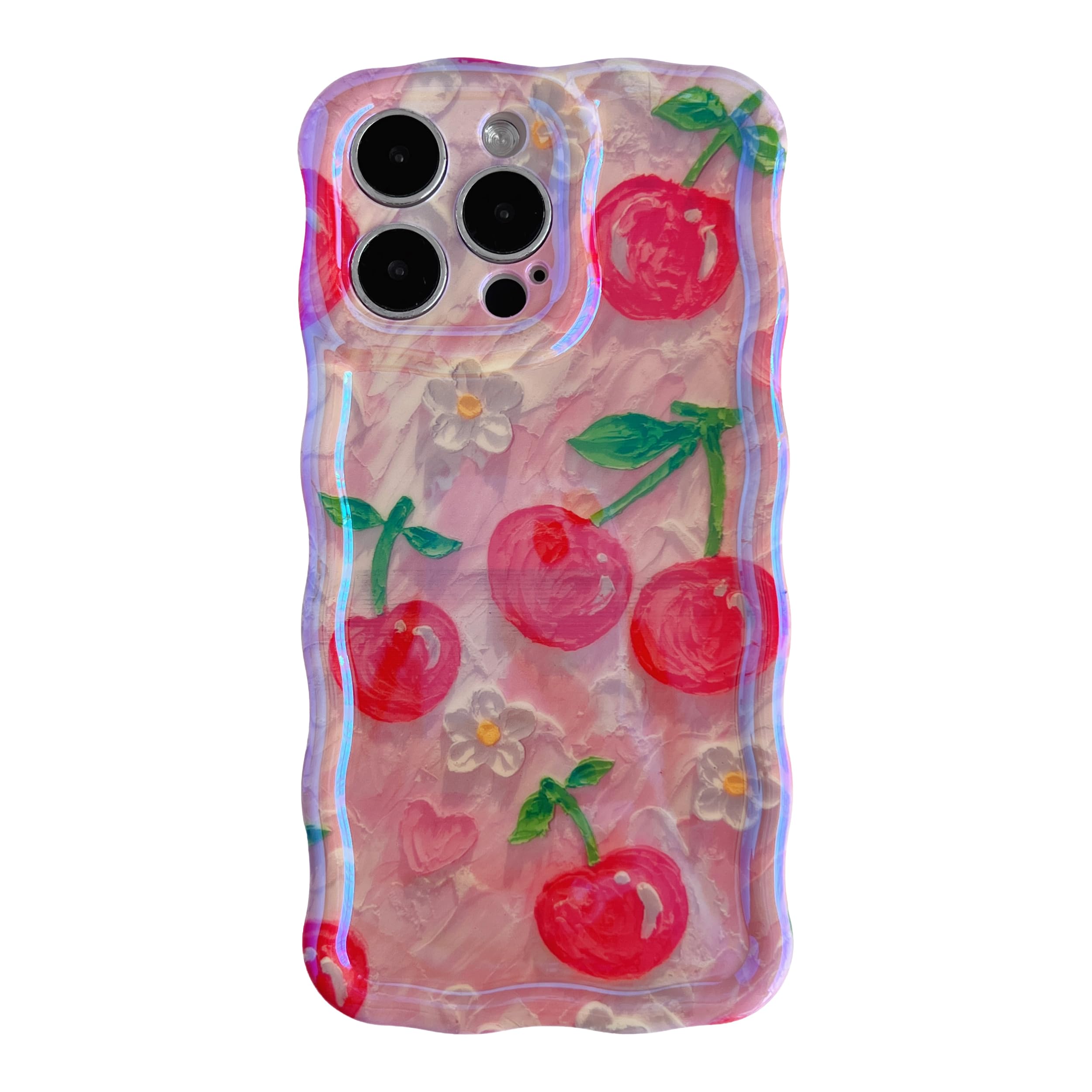 Caseative for iPhone 14 Pro Max Case,Curly Wavy Frame Cherry Flower Floral Print Phone Case (Cherry)