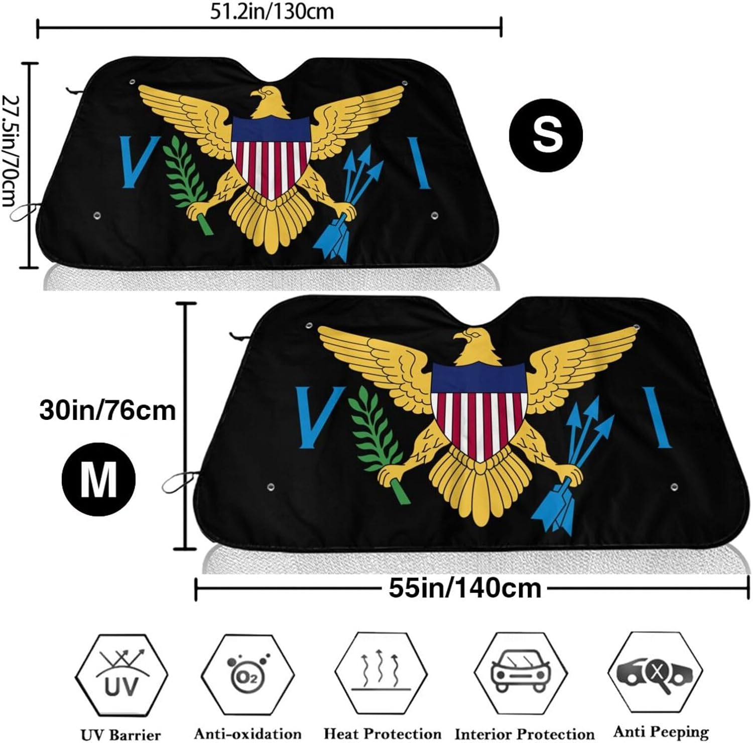 Us Virgin Islands Flag Car Windshield Sun Shade Front Window Visor UV Heat Shield Truck Pickup SUV Medium