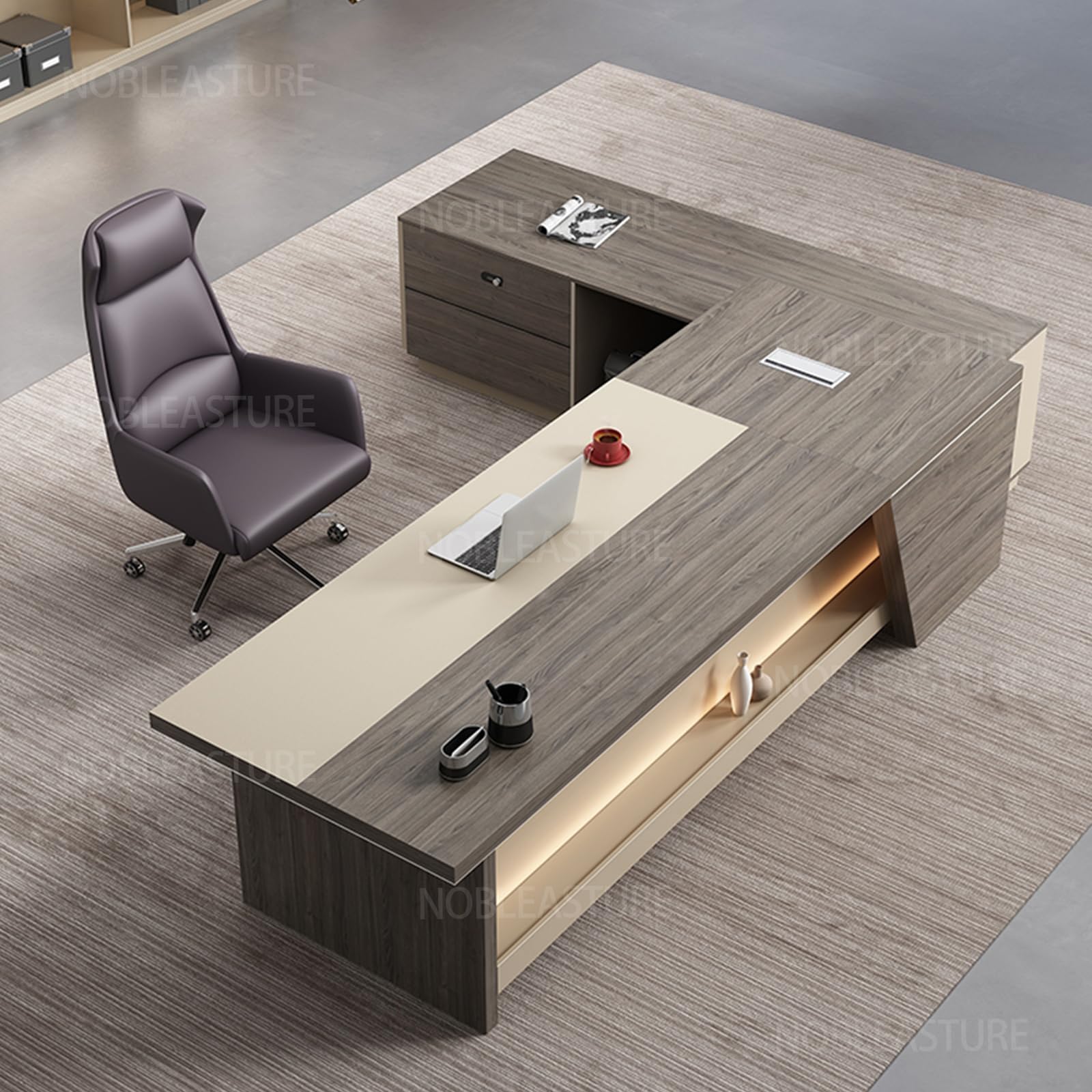 L-Shaped Executive Office Desk, Modern Computer Workstation with Storage Drawer, CPU Stand, Cord Management, Wood Writing Table (Left, 63" L x 63" W x 30" H)