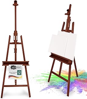 Artina Staffelei Holz Groß Barcelona – Malstaffelei für Keilrahmen bis 120cm – 225cm verstellbar FSC© Holzstaffelei zum malen klappbar Staffelei für Erwachsene, Malerei, Ausstellung Nussbaum Optik