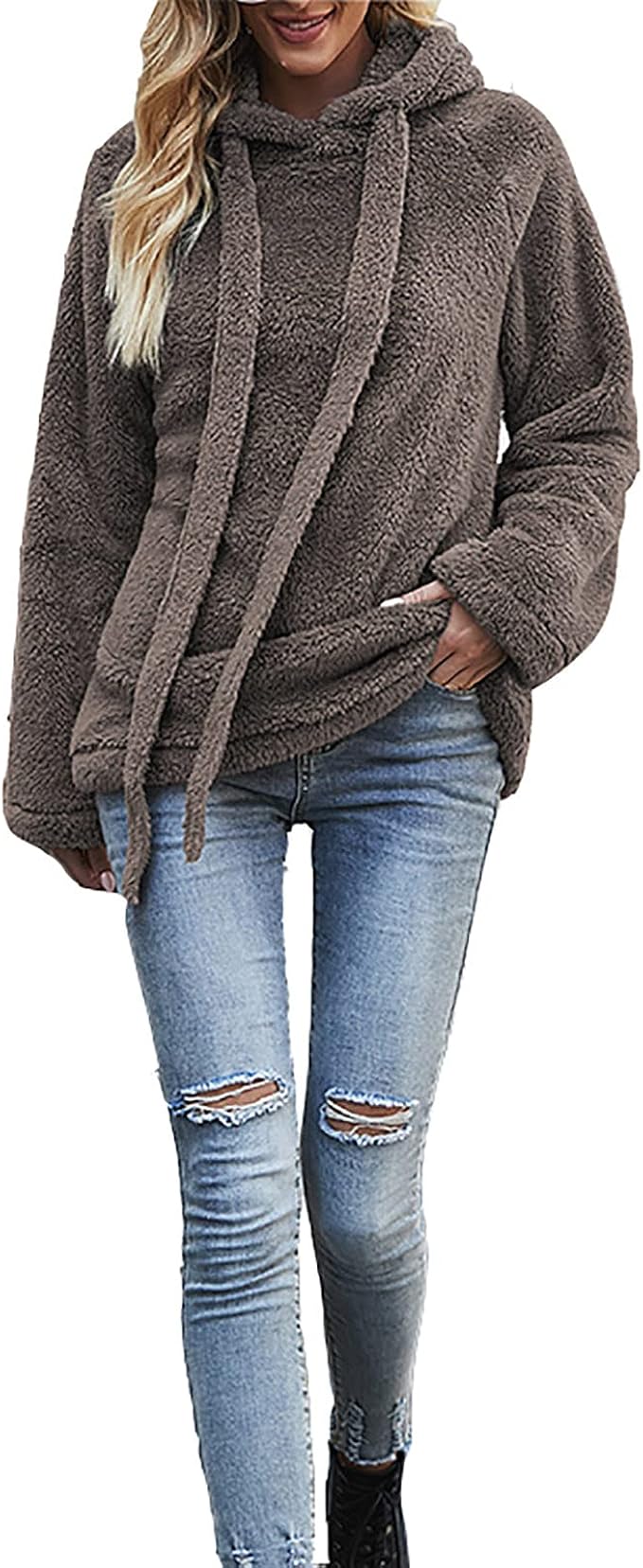 Amazon 女性ファッションカジュアル純色長袖パーカーにビロード重さ保温両面ウール冬のコート コート ジャケット 通販