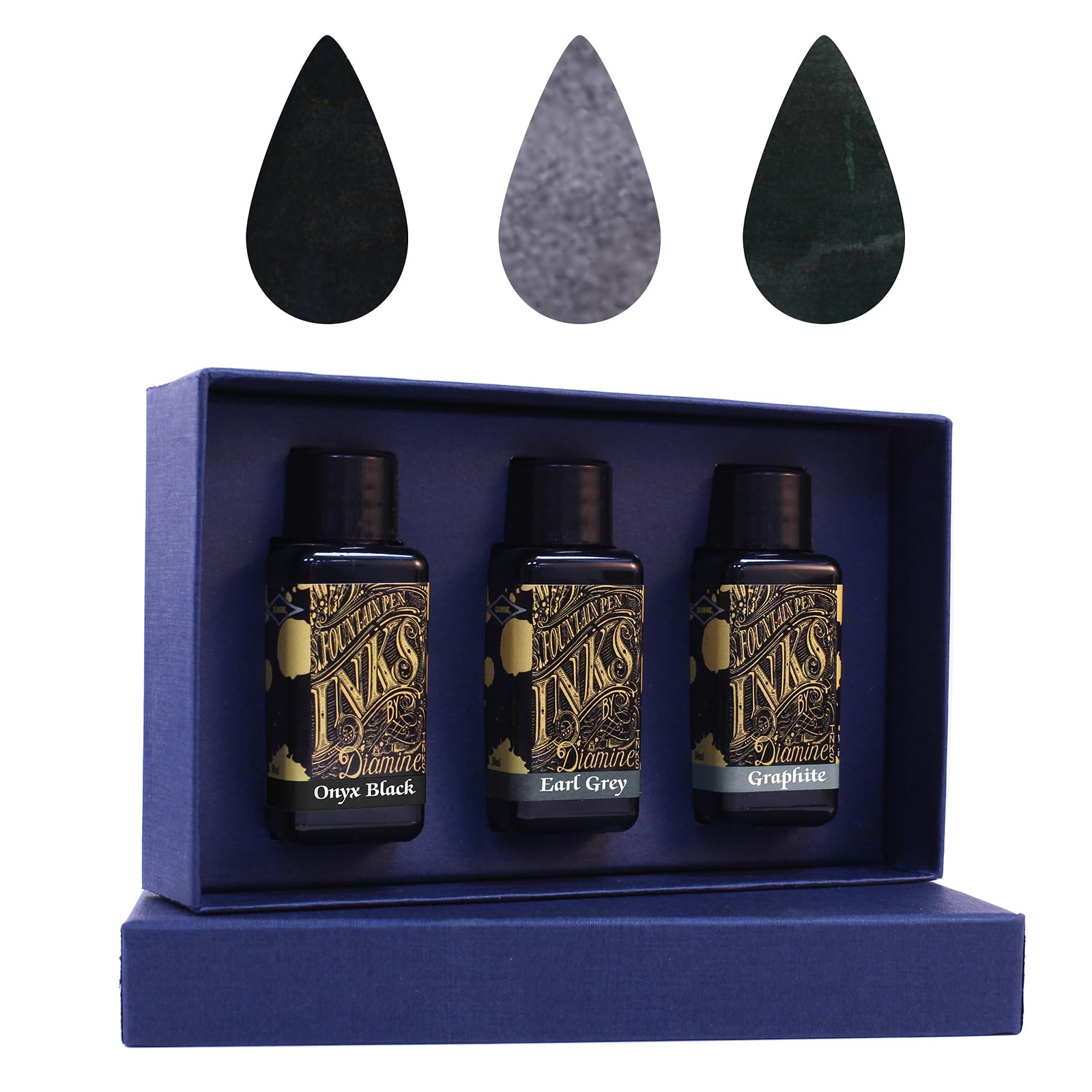 Diamine Colletion-Tintenflaschen, 30 ml, Kunststoffflaschen in einer Geschenkbox, perfektes Geschenk für Kollegen, Familie, Freunde und Schreibwarenliebhaber. - Wählen Sie ein Set! (Graue Kollektion)