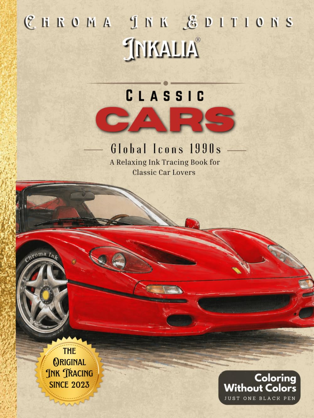 Livre coloriage inversé anti stress pour homme fatigué passionné de voiture vintage