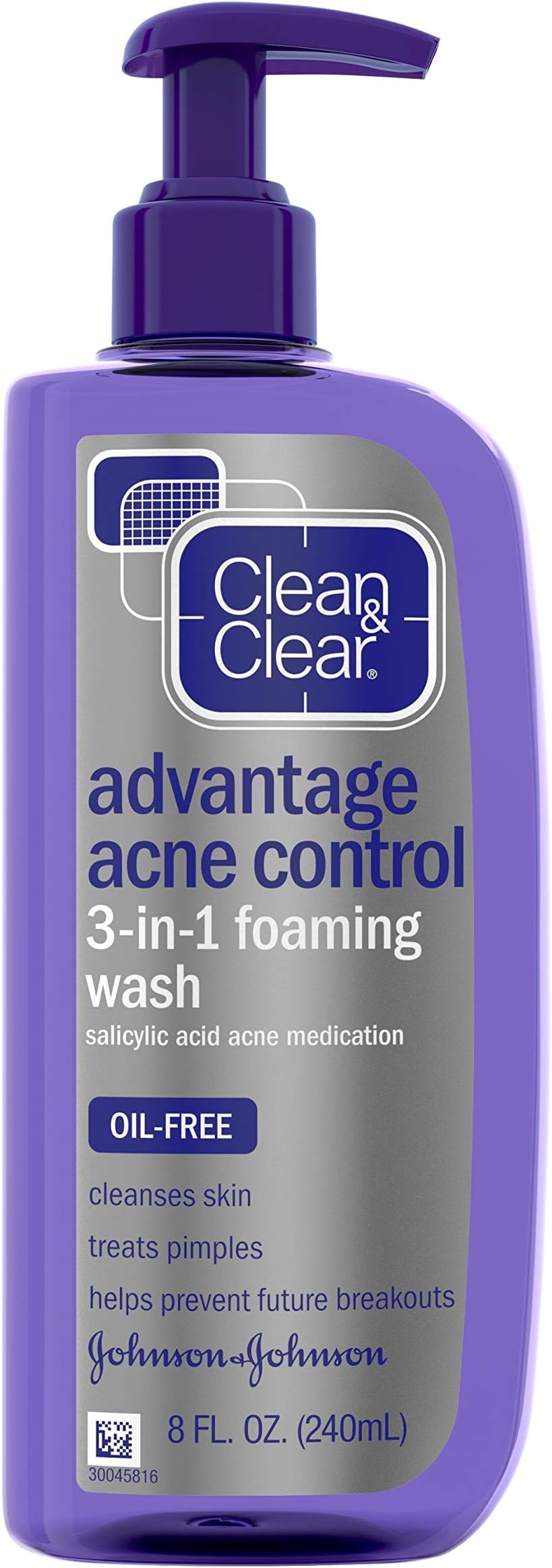Clean & Clear Advantage Acne Control 3-in-1 Foaming Face Wash with Maximum Strength Salicylic Acid Acne Medicine, Oil-Free & Non-Comedogenic for Acne-Prone Skin Care, 8 fl. oz