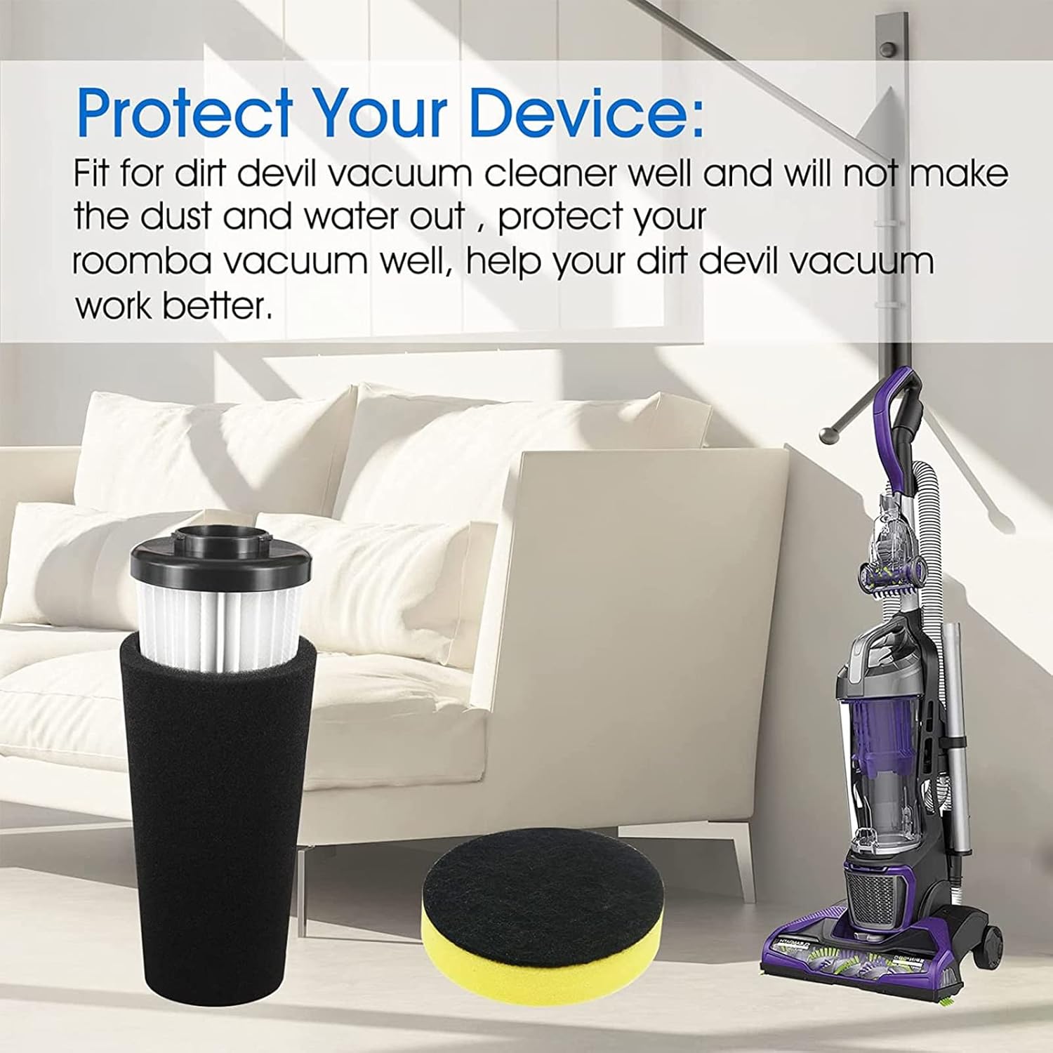 HAMVUS 4 Pack F112 Filter Replacement with 2 Pcs Foam Filter, Compatible with Dirt Devil Upright Vacuum Cleaner UD70174 UD70174B UD70164 UD70182 UD20124 UD70355B UD70167P UD70187 UD70186 UD70171