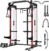 Power Cage Power Rack with Lat Pull Bar Cable Pull Station with J Hooks Landmine Band Peg Battle Rope Rope Squat Rack with 680 kg Maximum Load for the Home Gym