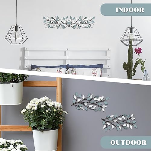 Miniatura 2 de Hotop 2 piezas de hojas de árbol de metal decoración de pared de hoja de olivo de vid arte de pared de hoja de hierro forjado sobre la cama, sala de