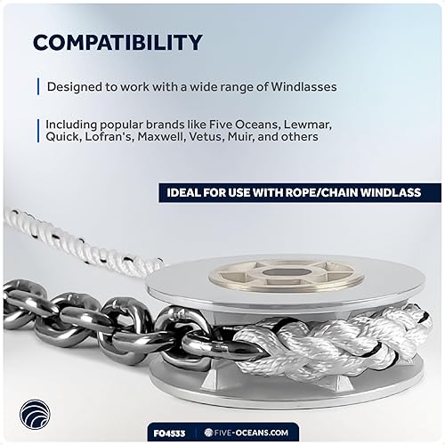 Vista 57 de Five Oceans Windlass Anchor Rode y cadena, cuerda de anclaje empalmada a mano y kit de cadena, cuerda de nailon de 3 hebras, cadena de acero