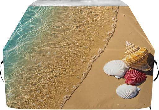 Blueangle Shore Shells Grill Cover - 65" Heavy Duty Waterproof for BBQ/Gas Grills, Windproof Edges All Weather Protection
