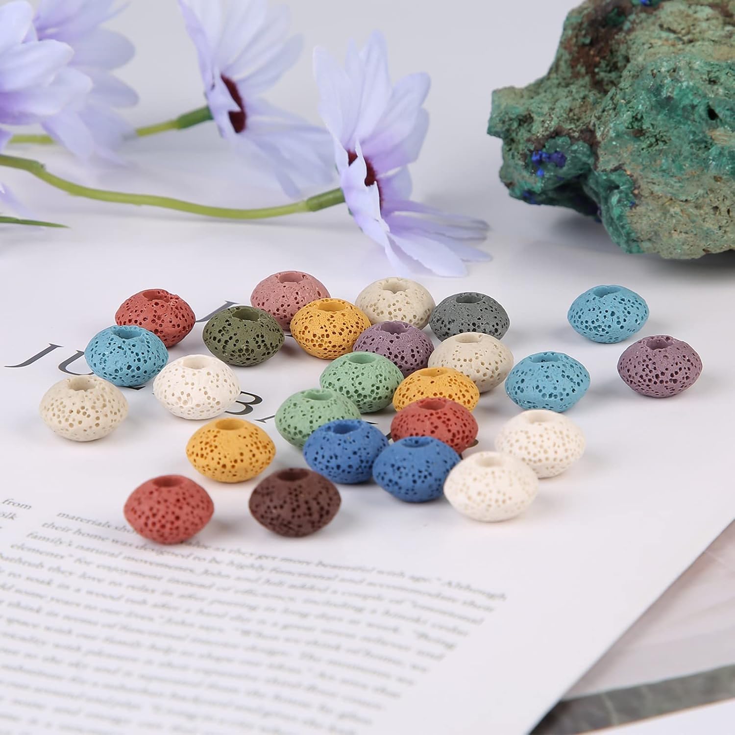 TUMBEELLUWA 100Pcs Lava Stone Rondelle Beads for Jewelry Making, Energy Volcanic Rock Large Hole Loose Beads Bulk for DIY, Mixed Color - Image 4