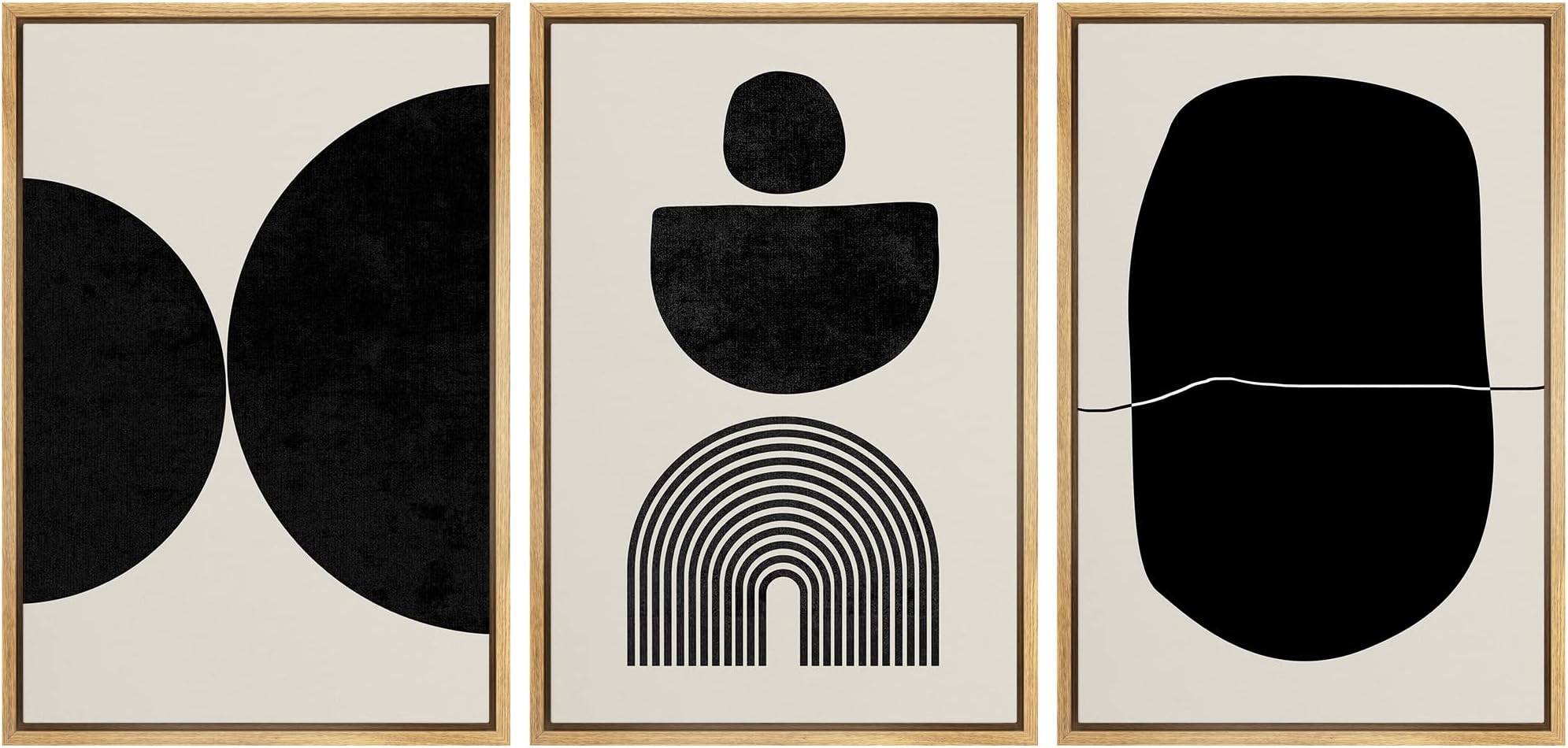 SIGNLEADER Framed Canvas Print Wall Art Set Array of Circles and Semi-Circles Abstract Shapes Illustrations Modern Art Minimalist Black and White for Living Room, Bedroom, Office - 24"x36"x3 NATURAL