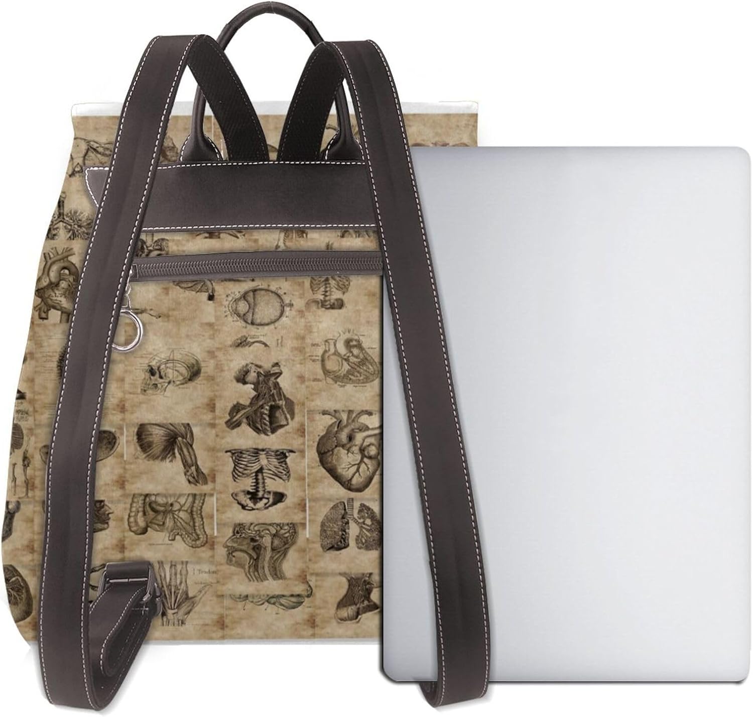 本革 リュック メンズ レディース ヴィンテージ解剖学イラスト 人体構造図集 医学解剖図譜 骨格臓器デザイン 科学教育ビジュアル 大