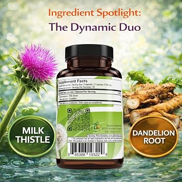 Cardo Mariano reforzado con diente Leon (Milk Thistle Reinforced w/Dandelion) 90 Vegetable Capsule 1500 mg per Serving, Root Liver Health Support, Antioxidant Support,100% Natural, Made by BexpertsUSA