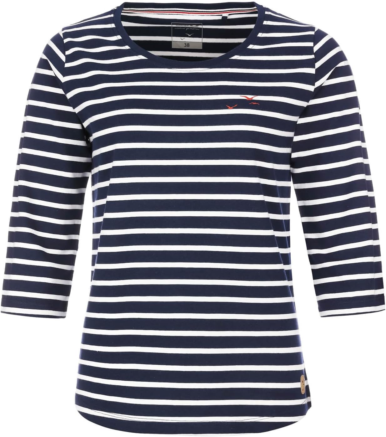 modAS Maglietta bretone da donna con maniche a 3/4 e scollo rotondo, con righe in cotone, (05) blu/bianco, 42