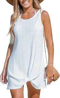 CUPSHE Womens Sleeveless Semi Sheer Twisted Beach Cover Up Dress | CUPSHE Womens Swimsuit Coverup Sleeveless Swimwear Beach Cover Ups Sheer Twisted Basic Tank Dress
