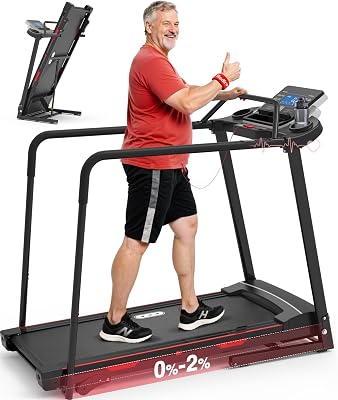 Redliro Walking Treadmill for Seniors Foldable - 400 Lb Capacity Senior Treadmill with Front & Long Handrails, 0%-2% Incline Home Recovery Fitness Exercise Machine for Elder, 47.6" Long Belt, APP