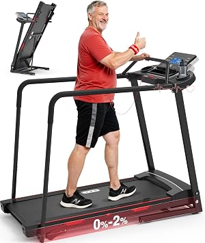Redliro Walking Treadmill for Seniors Foldable - 400 Lb Capacity Senior Treadmill with Front & Long Handrails, 0%-2% Incline Home Recovery Fitness Exercise Machine for Elder, 47.6" Long Belt, APP