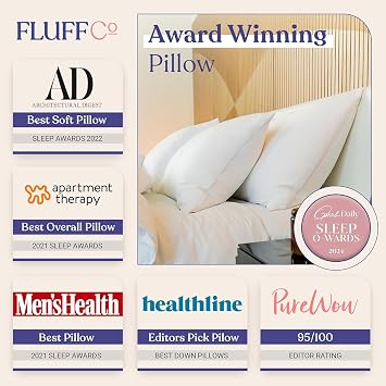 FluffCo Zen Down Alternative Bed Pillows for Sleeping - Cooling Cotton Shell with Soft Microfiber Fill - Pillows for Side, Back, and Stomach Sleepers - Made in USA - Standard/Queen Size 20 x 28