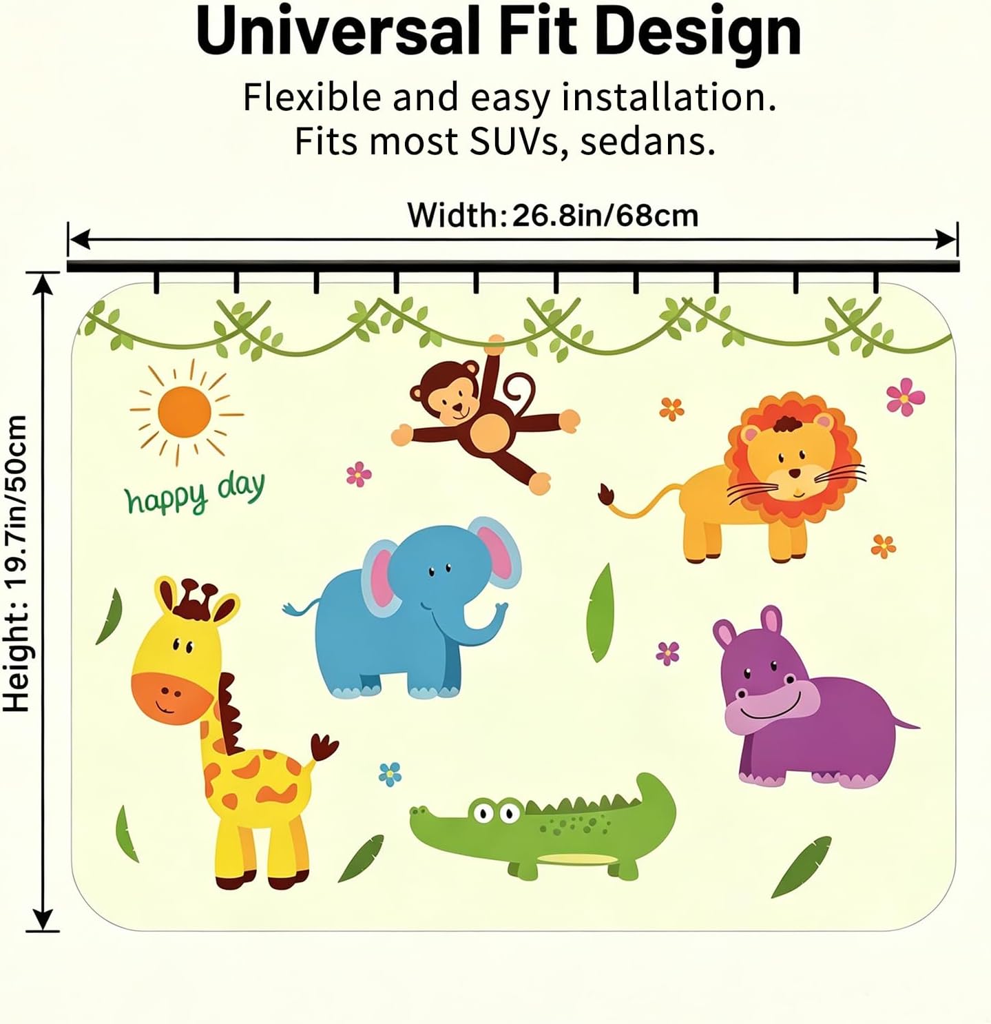 Car Window Shades for Baby & Kids, Roller Style Side Window Sunshade with Slide Track, Thick Blackout Fabric UV Protection Sun Shade with Cartoon Pattern & Storage Strap, Universal for Cars SUVs