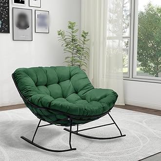 (Only Cushion) Indoor Outdoor Waterproof Papasan Rocking Chair Cushion,Thicken Patio Rocking Egg Chair Cushion, Rattan Chair Cushions, Hammock Chairs Cushions for Garden, Porch, Balcony (Dark Green)